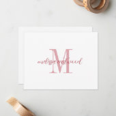Elegant Script Name Rose Monogram Flat Note Card ノートカード (正面/裏面インサイチュ)