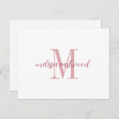 Elegant Script Name Rose Monogram Flat Note Card ノートカード (正面/裏面)