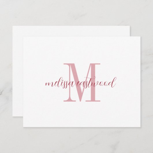 Elegant Script Name Rose Monogram Flat Note Card ノートカード (正面/裏面)