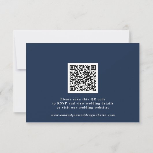 Elegant Script Navy Blue Floral QR Code Wedding 出欠カード (裏面)