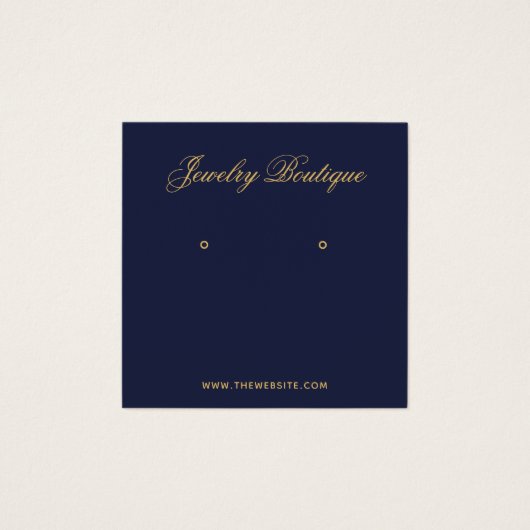 Elegant Script Navy Blue Gold Earring Display Card (正面)