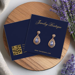 Elegant Script Navy Blue Gold Earring Display Card