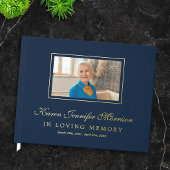 Elegant Script Navy Blue Photo In Loving Memory ゲストブック