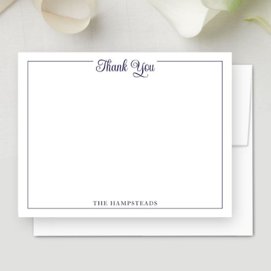 Elegant Script Navy Blue Thank You Stationery サンキューカード
