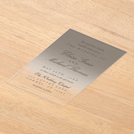 Elegant Script Neutral Black Gradient Wedding アクリル招待状 (レイダウン)