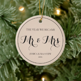Elegant Script Newlywed First Christmas Mr and Mrs セラミックオーナメント