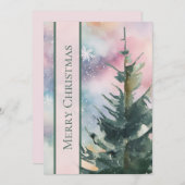 Elegant Script Non Photo Watercolor Christmas Tree シーズンカード (正面/裏面)