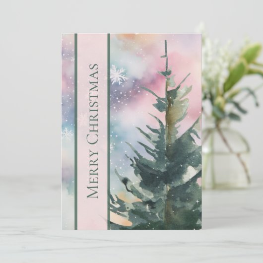 Elegant Script Non Photo Watercolor Christmas Tree シーズンカード (スタンド正面)