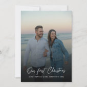 Elegant Script Our First Christmas Coastal 4 Photo シーズンカード (正面)