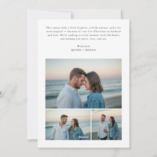 Elegant Script Our First Christmas Coastal 4 Photo シーズンカード (裏面)