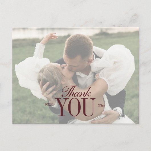 Elegant Script Overlay Wedding Photo Thank You ポストカード (正面)