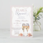 Elegant script Pearls & prosecco Bridal shower 招待状 (スタンド正面)