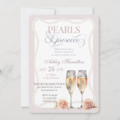 Elegant script Pearls & prosecco Bridal shower 招待状 (正面)