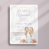 Elegant script Pearls & prosecco Bridal shower  招待状
