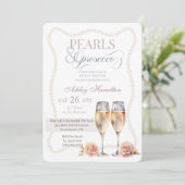 Elegant script Pearls & prosecco Bridal shower  招待状 (スタンド正面)