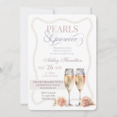 Elegant script Pearls & prosecco Bridal shower  招待状 (正面)