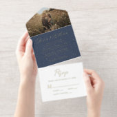 Elegant Script Photo Blue Wedding オールインワン招待状 (切り取り部)