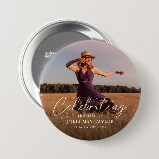 Elegant Script Photo Celebrating the Life of  缶バッジ (正面&裏面)
