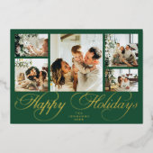 Elegant Script Photo Collage Traditional Christmas 箔シーズンカード (正面)