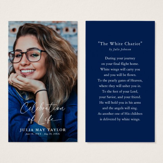 Elegant Script Photo Funeral Prayer Card (正面&裏面)