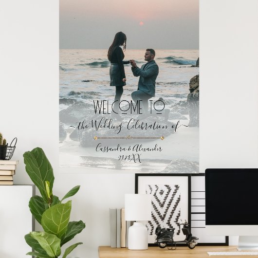 Elegant Script Photo Gold Welcome to our Wedding ポスター (ホームオフィス)