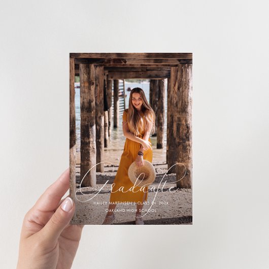 Elegant Script Photo Graduation Party Black 招待状