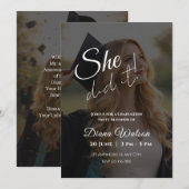 Elegant Script Photo Graduation Party Invitation 招待状 (正面/裏面)