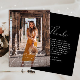 Elegant Script Photo Graduation Thank you Black 招待状