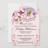 Elegant Script Photo Pink Graduation Party Arch 招待状 (正面)