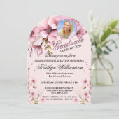 Elegant Script Photo Pink Graduation Party Arch 招待状 (スタンド正面)