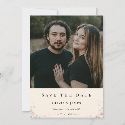 Elegant Script Photo Wedding Save the Date Invite  (正面)