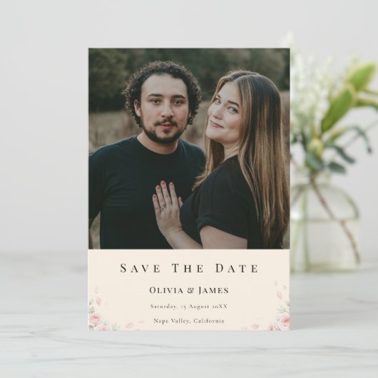 Elegant Script Photo Wedding Save the Date Invite  (スタンド正面)