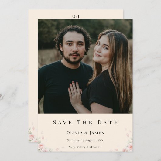 Elegant Script Photo Wedding Save the Date Invite  (正面/裏面)