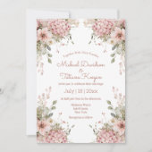 elegant script pink floral garden modern wedding 招待状 (正面)