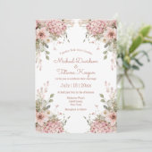 elegant script pink floral garden modern wedding 招待状 (スタンド正面)