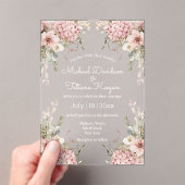 elegant script pink floral minimal wedding アクリル招待状 (インサイチュ (ポータブル))