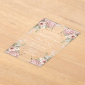 elegant script pink floral minimal wedding アクリル招待状 (レイダウン)