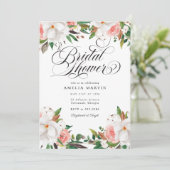Elegant Script Pink White Floral Bridal Shower 招待状 (スタンド正面)