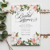 Elegant Script Pink White Floral Bridal Shower 招待状