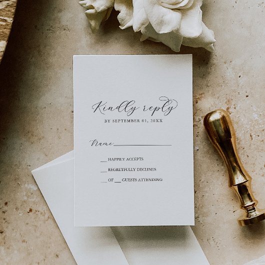 Elegant Script Printable or Printed RSVP Card 招待状