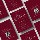 Elegant Script QR Code Burgundy White Wedding 招待状
