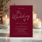 Elegant Script QR Code Burgundy White Wedding 招待状