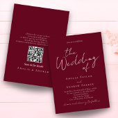 Elegant Script QR Code Burgundy White Wedding 招待状