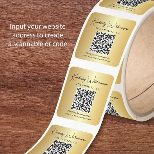 Elegant Script QR Code Gold Thank You スクエアシール