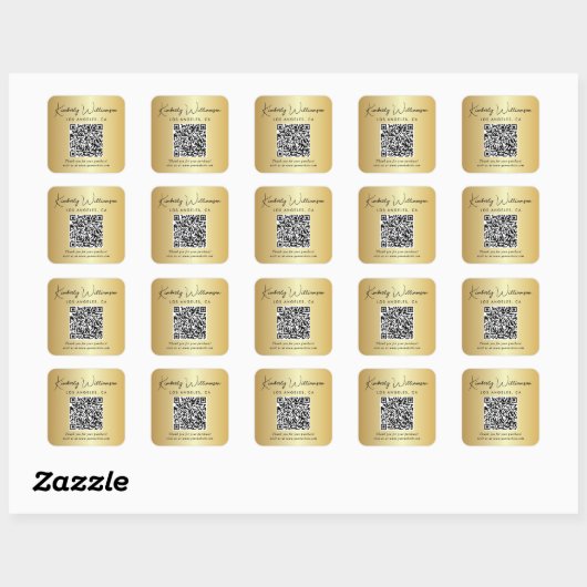 Elegant Script QR Code Gold Thank You スクエアシール (シート)