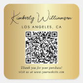 Elegant Script QR Code Gold Thank You スクエアシール (正面)
