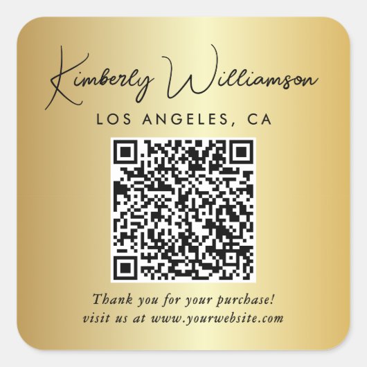 Elegant Script QR Code Gold Thank You スクエアシール (正面)