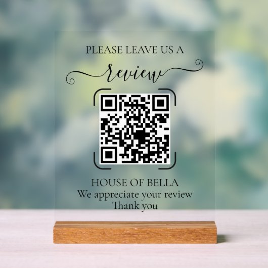 Elegant Script QR Code Review Request Sign アクリルサイン (ニュートラル)