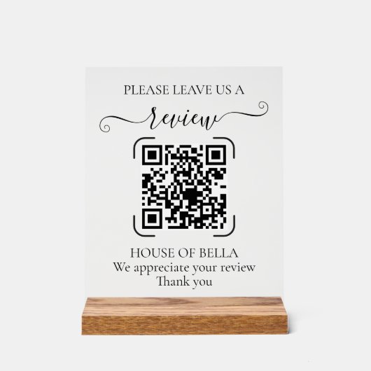 Elegant Script QR Code Review Request Sign アクリルサイン (正面)
