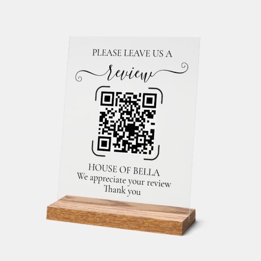 Elegant Script QR Code Review Request Sign アクリルサイン (傾斜)